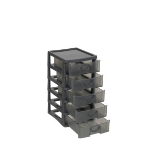 Dėžutė su 5 stalčiais plastikinė pilka 13x16x26 cm 5Five 151566A