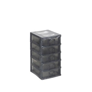 Dėžutė su 5 stalčiais plastikinė pilka 13x16x26 cm 5Five 151566A