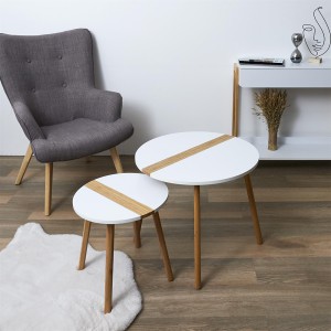 Staliukai mediniai 2 vnt. 60x48/40x40 cm balti/rudi Home Deco HD7356