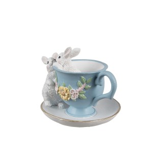 Dekoracija puodelis su kiškiu 13x16x12 cm velykinis Clayre