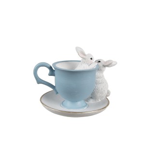 Dekoracija puodelis su kiškiu 13x16x12 cm velykinis Clayre