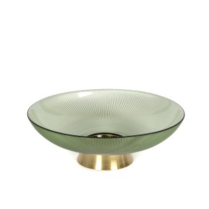 Lėkštė vaisiams stiklinė žalios/auksinės sp. D36xH12 cm HR-V63