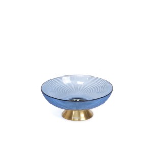 Lėkštė vaisiams stiklinė mėlynos/auksinės sp. D16xH7 cm V60