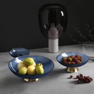 Lėkštė vaisiams stiklinė mėlynos/auksinės sp. D36xH12 cm V60,