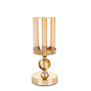 Žvakidė metalinė/stiklinė aukso spl.  29x12x12 cm 168991
