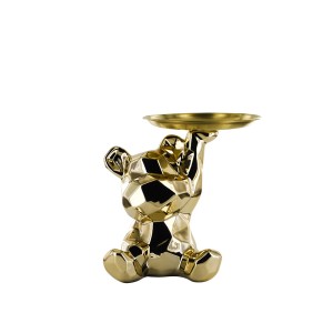 Figūrėlė keramikinė Meškutis su padėklu aukso sp. 12 cm Home Deco HD0523