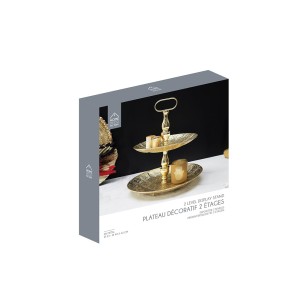 Padėklas metalinis 2 aukštų aukso sp. 39,5x43x39,5 cm Home Deco KA0116