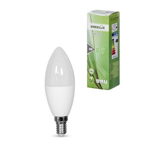 Lemputė LED C37 E14 230V 8W 640LM 3000K gelsva GREELUX (10)