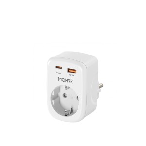 Paskirstytojas srovės viengubas su 2 USB jungtimis MORRE M409