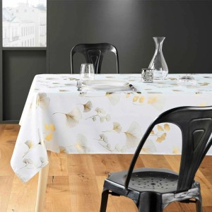 Staltiesė 150x300 cm poliesteris balta su aukso sp. BLOOMY douceur d'intérieur