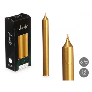 Žvakės 6 vnt D2xH15 cm aukso spalvos Acorde 92417