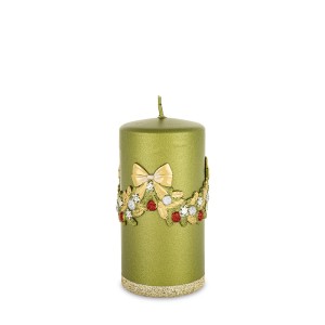 Žvakė su kalėdine aplikacija žalia 14x7x7 cm 182567 KLD
