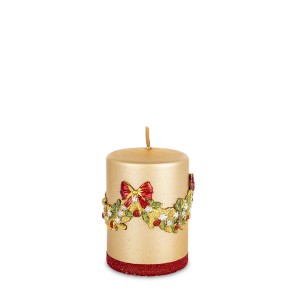 Žvakė su kalėdine aplikacija auksinės sp. 10x7x7 cm 182570 KLD