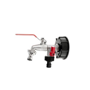 Adapteris su kranu IBC konteineriui veržlė S60x6 sriegis 1/2" 3/4" GEKO G70191