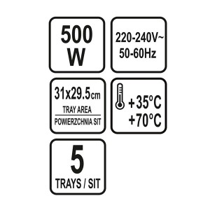 Džiovyklė maistui su 5 padėklais 420-500W 68270 LUND