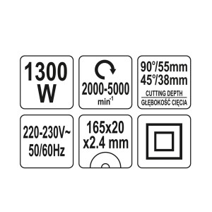 Pjūklas diskinis elektrinis 1300W 165 mm YT-82168 YATO