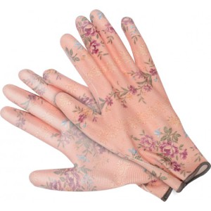 GARDEN GLOVES - BEIGE W. FLOWERS 9''