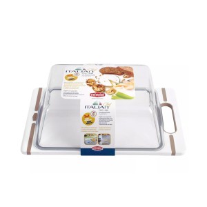 Lentelė pjaustymo su dangčiu 34x22x10,5 cm plastikinė balta/rusva 51612 Stefanpl