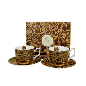 Puodeliai su lėkštelėmis porcelianiniai 2 vnt. 270 ml G.Klimt Gyvenimo medis DUO