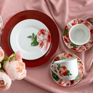 Puodeliai su lėkštutėmis porcelianiniai 200 ml PEONY 6 vnt. Ambition 29199