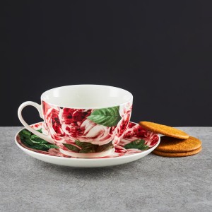 Puodeliai su lėkštutėmis porcelianiniai 200 ml PEONY 6 vnt. Ambition 29199