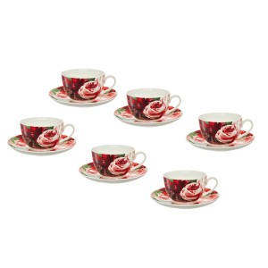 Puodeliai su lėkštutėmis porcelianiniai 200 ml PEONY 6 vnt. Ambition 29199