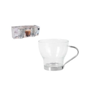 Puodeliai kavai 2 vnt 175 ml stikliniai su metaline rankena La Mediterranea