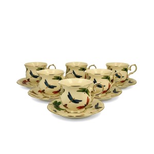 Puodeliai su lėkštutėmis porcelianiniai Laumžirgiai 6 vnt. 260 ml DUO