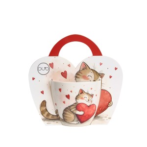Puodelis porcelianinis Kačiukas su širdele 460 ml DUO