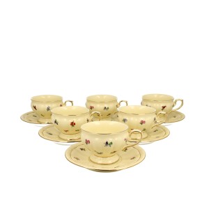 Puodeliai porcelianiniai 6 vnt. su lėkštutėmis 220 ml Ecru DUO