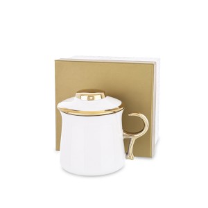 Puodelis porcelianinis su sieteliu baltos/aukso sp. 11x9x12 cm 167257