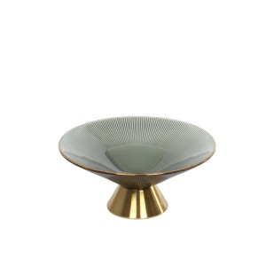 Lėkštė vaisiams stiklinė pilkos/auksinės sp. D25.3xH12 cm HR-V005