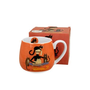 Puodelis porcelianinis 430 ml Mergina su katėm DUO