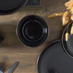 Dubenėlis akmens keramikos juodas su aukso apv. D14 cm LOUNGE Home Deco KA0136