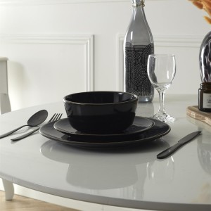 Dubenėlis akmens keramikos juodas su aukso apv. D14 cm LOUNGE Home Deco KA0136