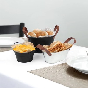 Krepšelis užkandžiams 21x13x9 cm metalinis, odinės ranken. My Bar BY01011078191