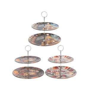 Padėklas stiklinis 2 aukštų kalėdinis 25x25x22.7 cm (3 Mix) 8445393457673 kld