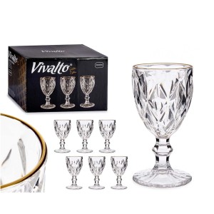 Taurės vandeniui 245 ml 6 vnt komplektas su auksiniu krašteliu Vivalto 83514