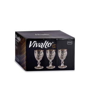 Taurės vandeniui 245 ml 6 vnt komplektas su auksiniu krašteliu Vivalto 83514