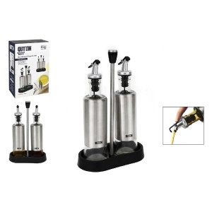 Dozatorių rinkinys aliejui/actui nerūd. plieno 300 ml su stovu Quttin