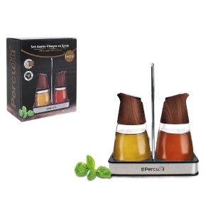 Dozatorių rinkinys aliejui/actui stikliniai 16x8,5x19,5 cm su stovu Percutti