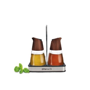 Dozatorių rinkinys aliejui/actui stikliniai 16x8,5x19,5 cm su stovu Percutti
