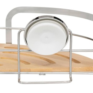 Lentynėlė voniai kampinė, metalinė, bambukinė su siurbtukais 27x20x11 cm 5Five