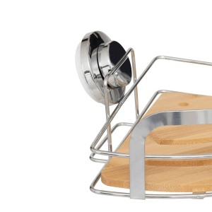 Lentynėlė voniai kampinė, metalinė, bambukinė su siurbtukais 27x20x11 cm 5Five