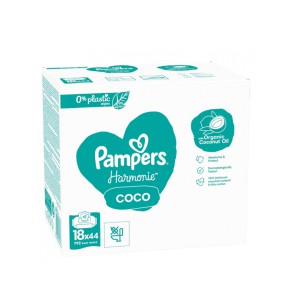 Servetėlės drėgnos vaikams 18x44 vnt Harmony su kokosų aliejumi Pampers 2350