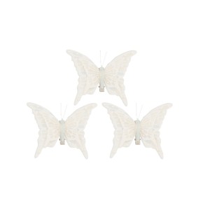 Prisegami drugeliai dekoracija 3 vnt balti Winteria 320807