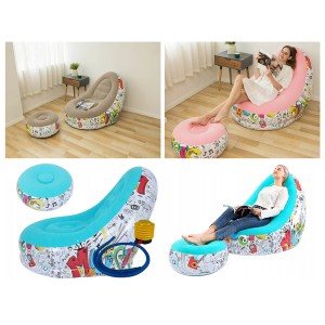 Fotelis ir pufas kojoms pripučiamas su pompa H75x110x80 cm (mix spalvos) 27533