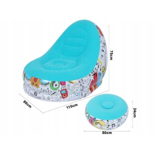 Fotelis ir pufas kojoms pripučiamas su pompa H75x110x80 cm (mix spalvos) 27533