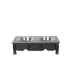 Dubenėlis katei/šuniui dvigubas medinis/metalinis 41x22x12  cm 2x500 ml Clayre