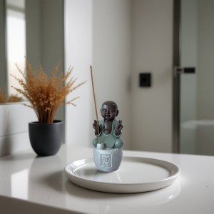 Figūrėlė Buda keramikinė su laikikliu smilkalams 7x6x14 cm Zen Arome